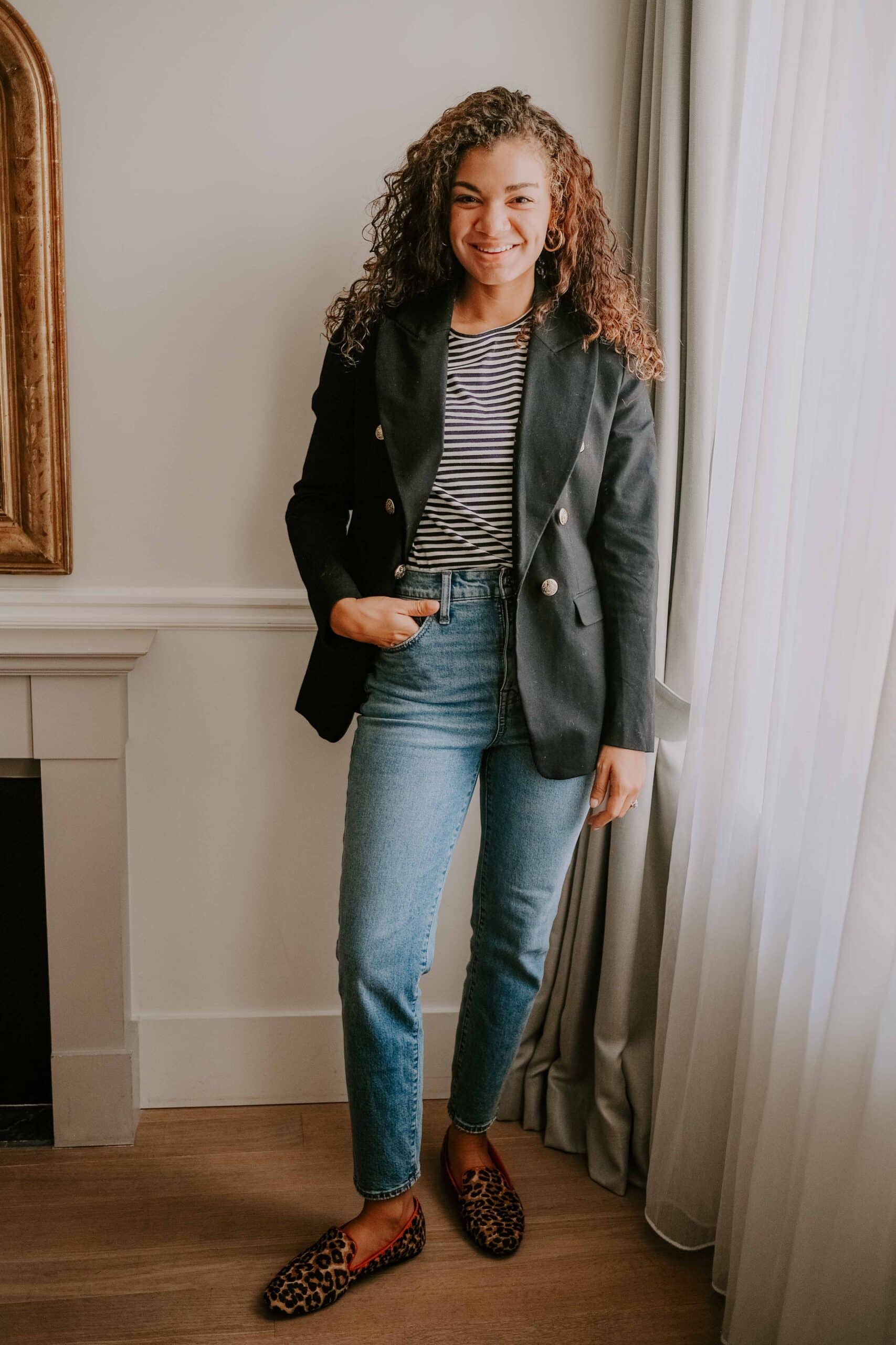 striped tee and blazer, capsule wardrobe