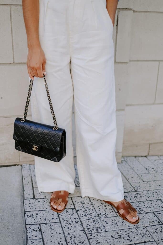 linen pants and blue button down outfit