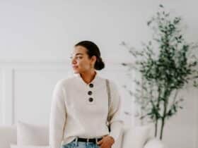 collar knit sweater outfit