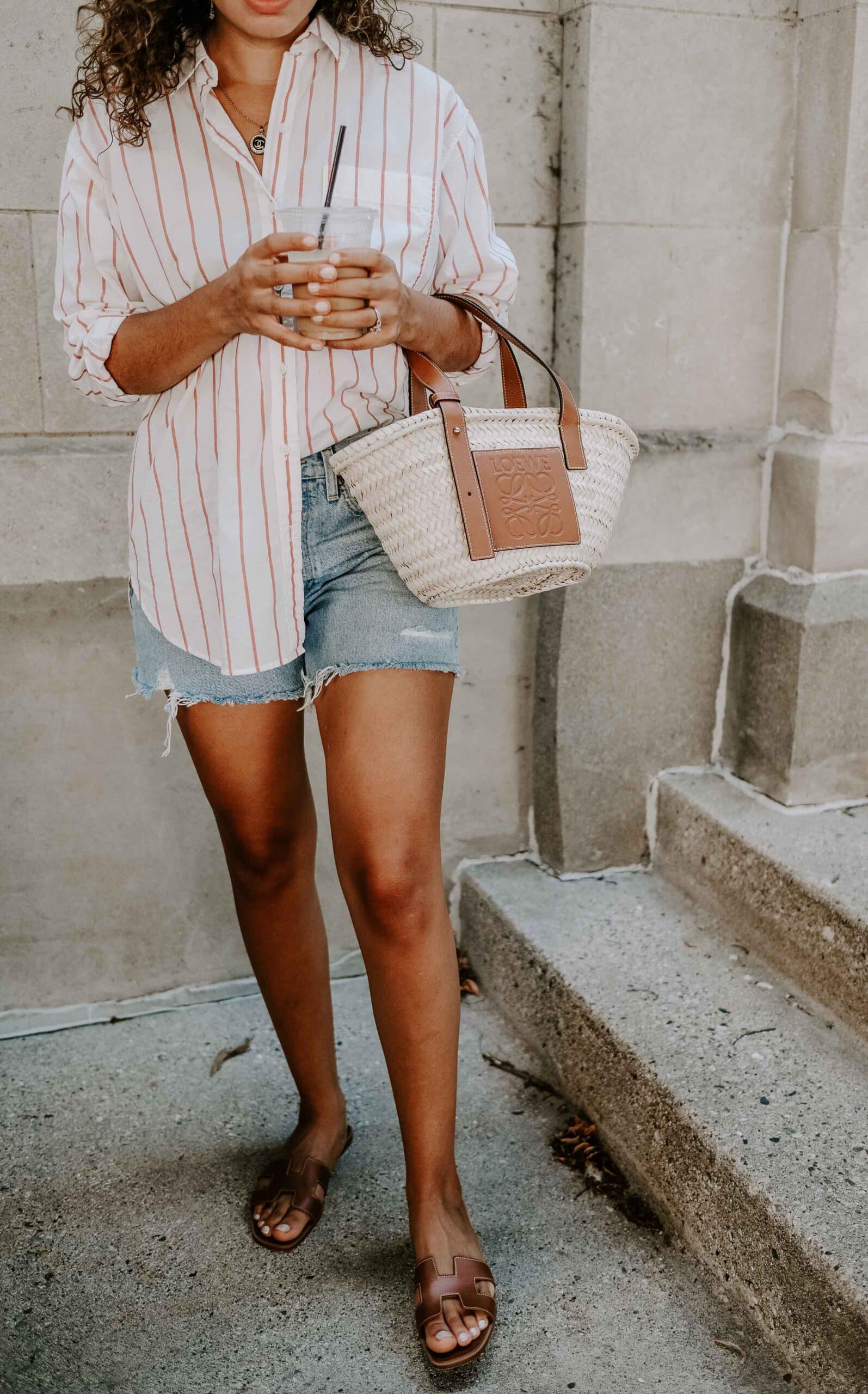 oversized button down and denim shorts