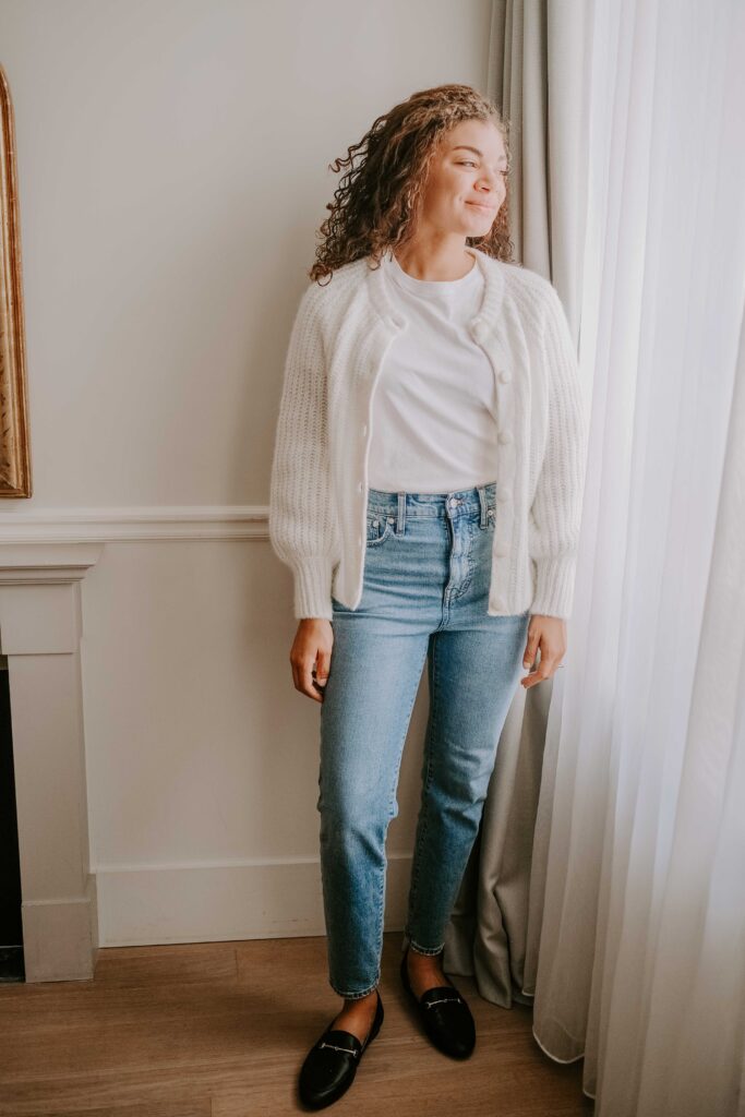 chunky cardigan and jeans outfit