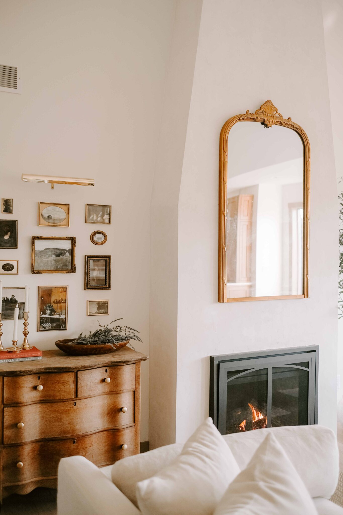 vintage pictures gallery wall with vintage and antique brass frames