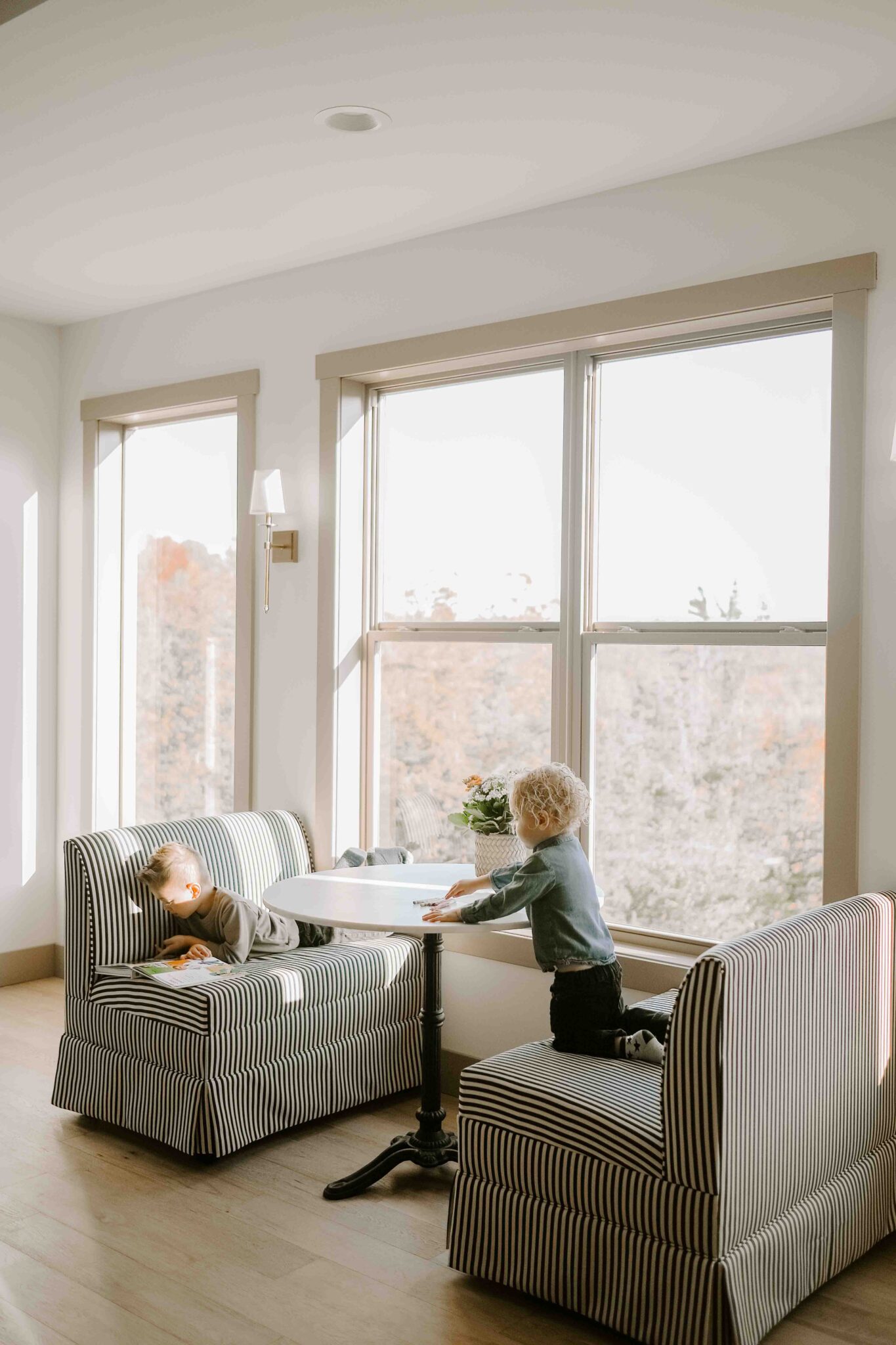 window seating living room open floor plan