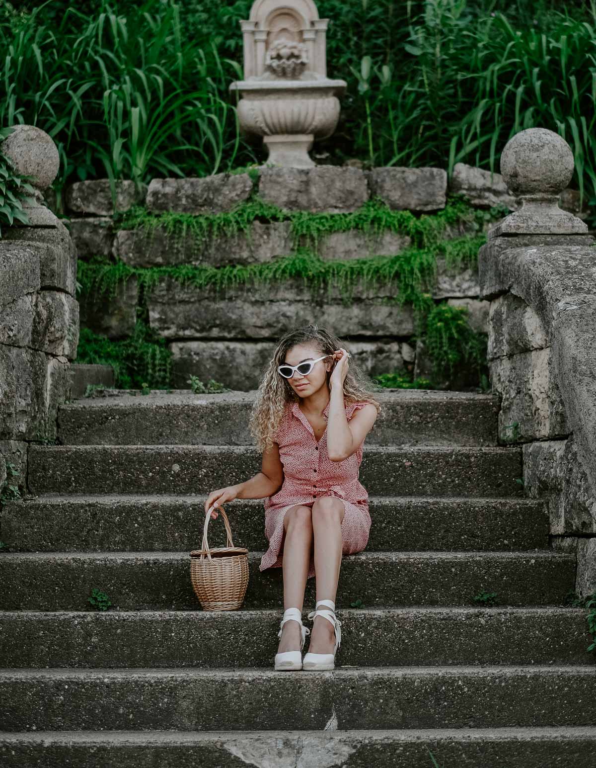 printed dress and espadrilles summer outfit