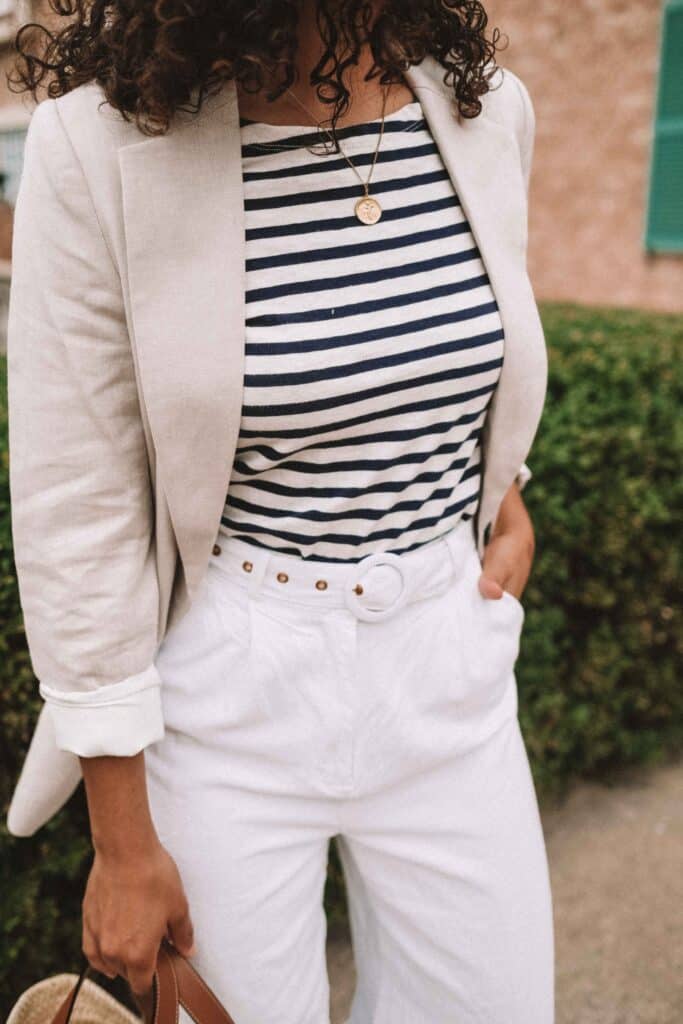 white linen pants outfit