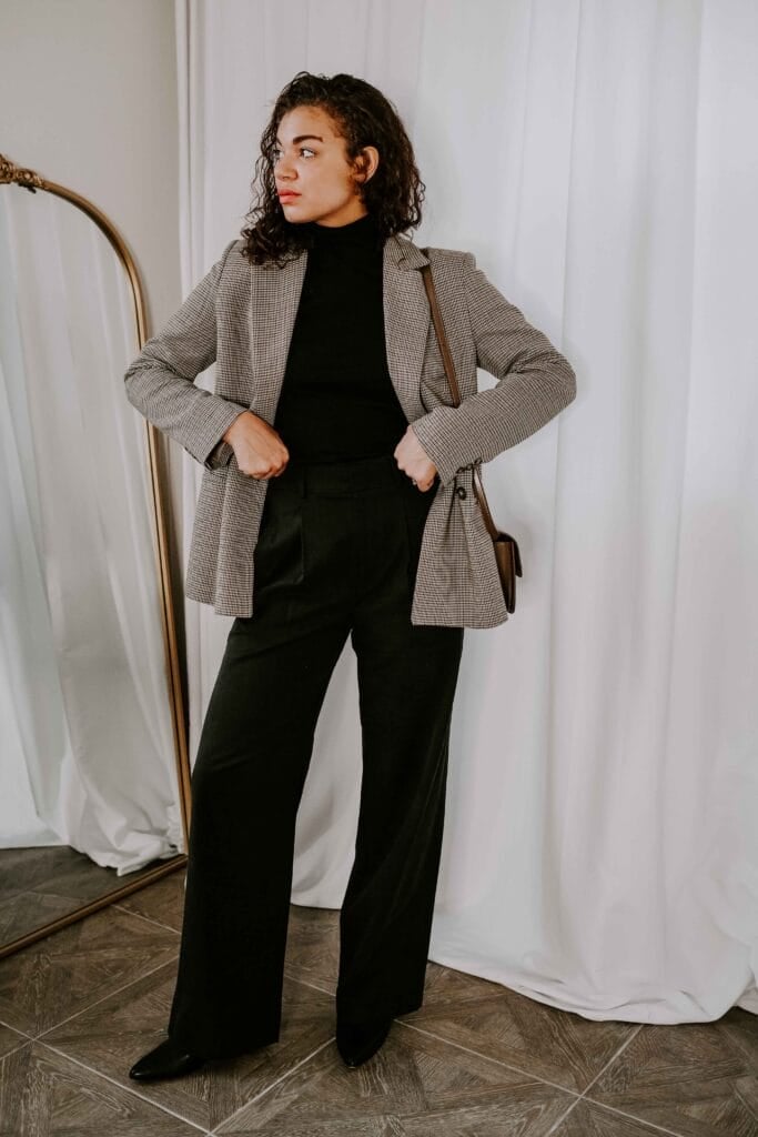 chic work outfits, blazer and dress pants