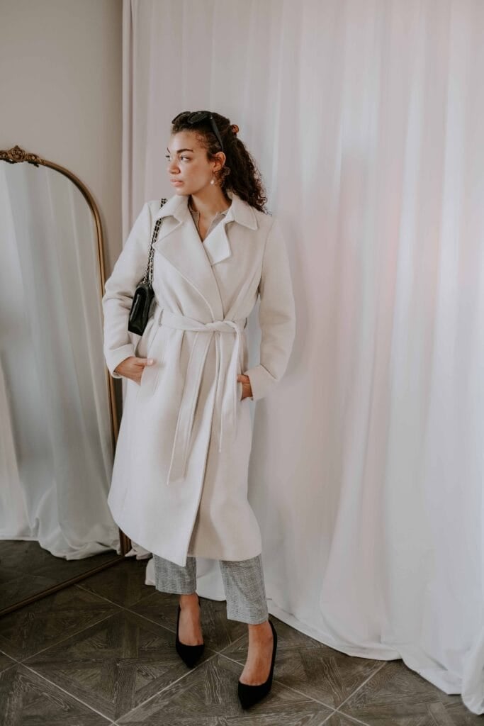 belted coat winter work outfit