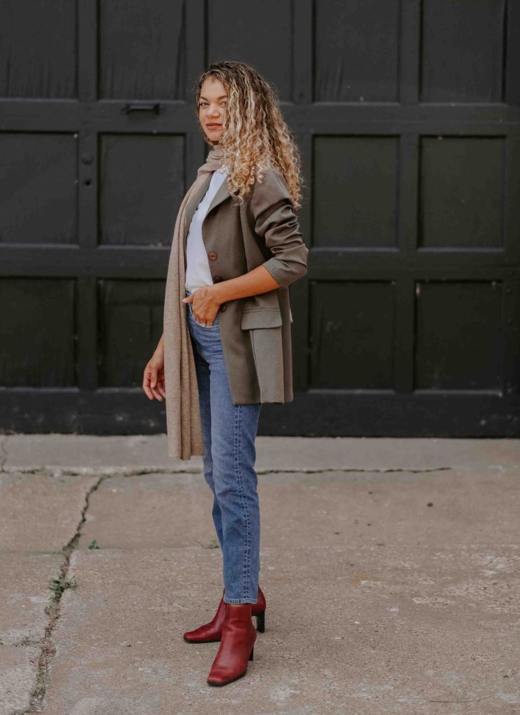 scarf and blazer outfit