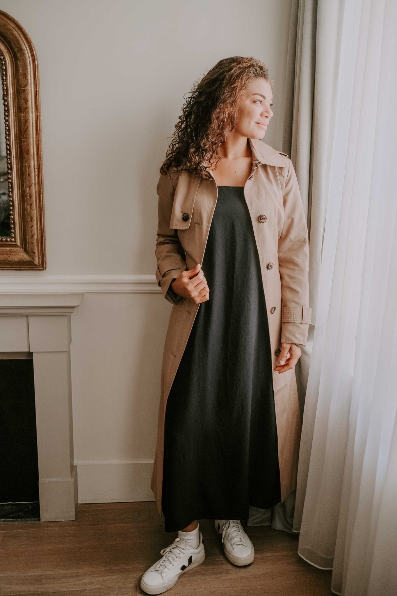 slip dress and trench coat outfit