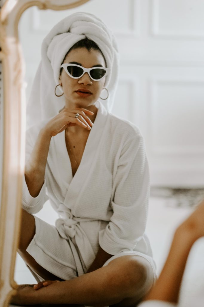 white robe lifestyle morning photoshoot