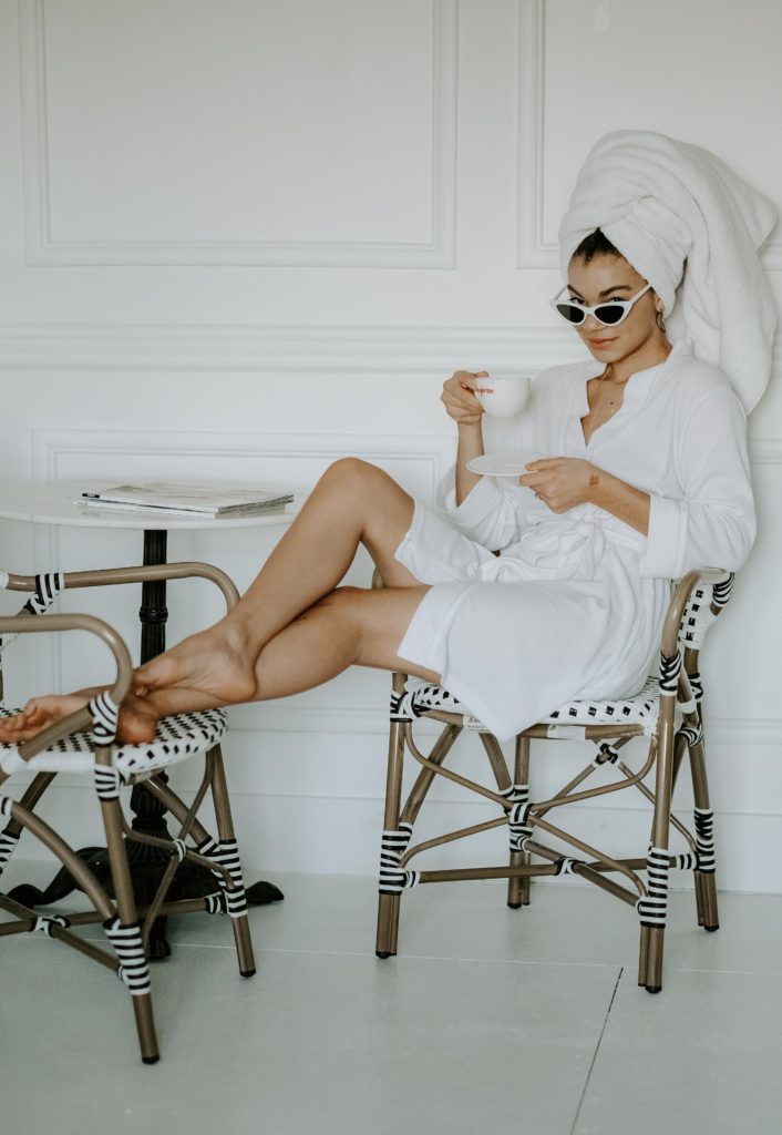 white robe lifestyle morning photoshoot