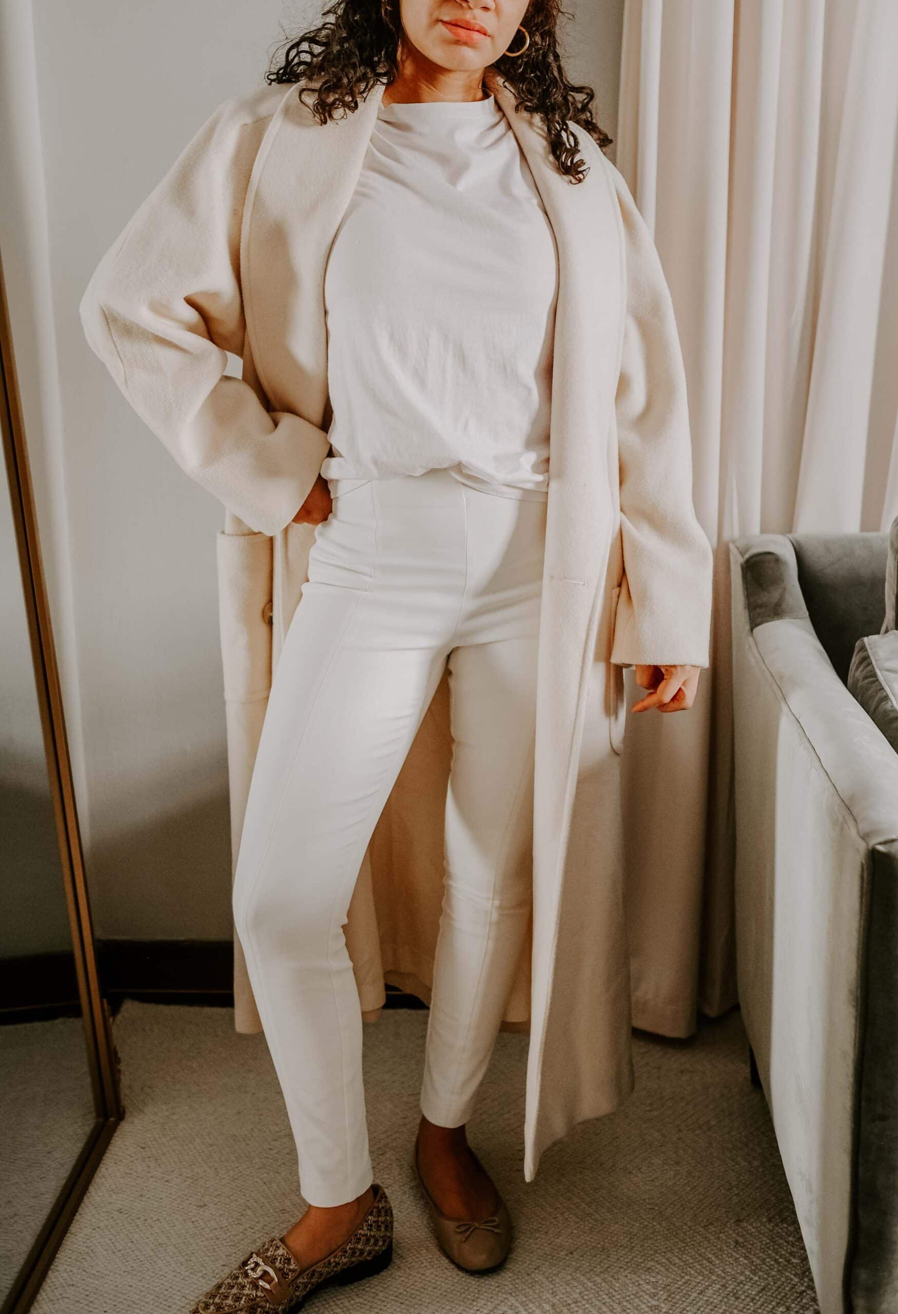 cream and white winter outfit