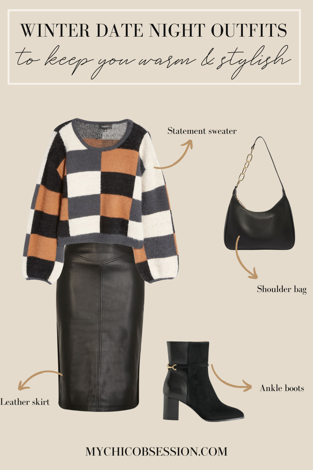 Winter date night lookbook with leather skirt