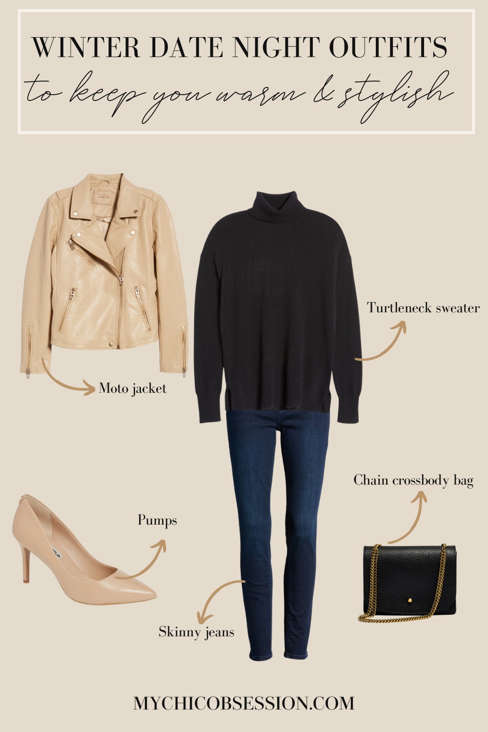 Winter date night look book with moto jacket